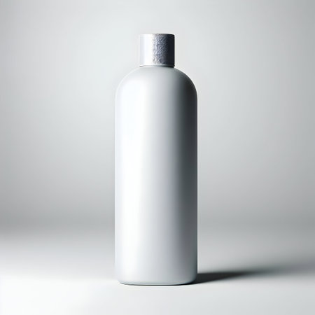 Blank white cosmetic bottle on grey background. Mock up, 3D Renderingの素材