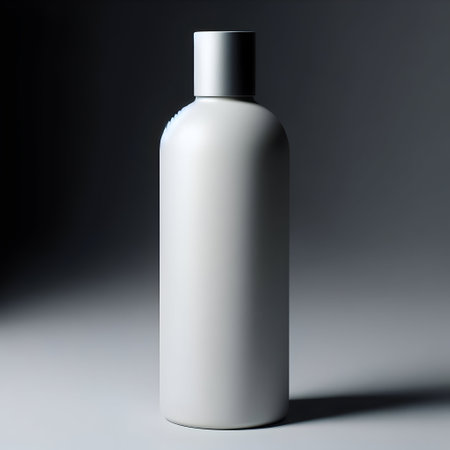 Blank white cosmetic bottle on a gray background. 3d renderingの素材
