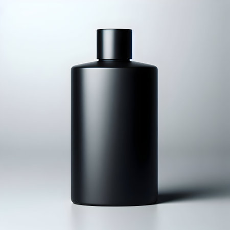Blank black cosmetic bottle on a grey background. 3d renderingの素材
