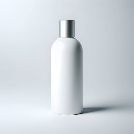 Blank white cosmetic bottle mockup on white background. 3d renderingの素材