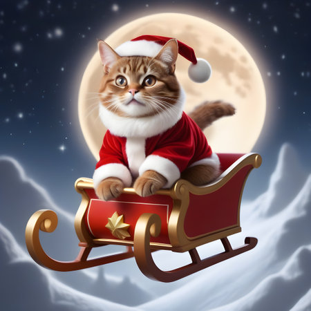 Santa cat riding a sleighの素材