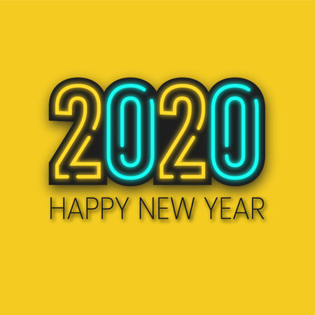 2020 Happy New Year Text Glowing And Neon Effect