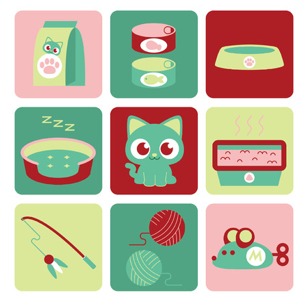 cat and Cat supplies iconのイラスト素材