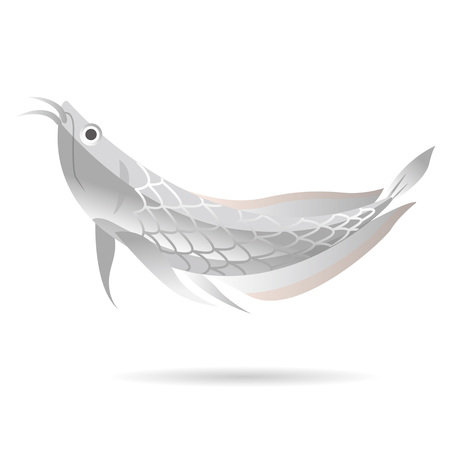 Cartoon silver arowana fish isolated in white.のイラスト素材