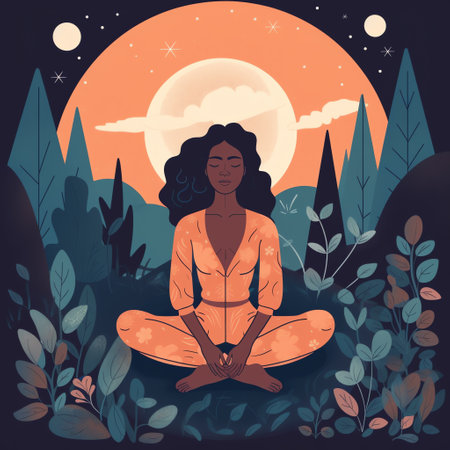 illustration of a person practicing mindfulness or meditation as part of their mental health routine. Generative AI.の素材