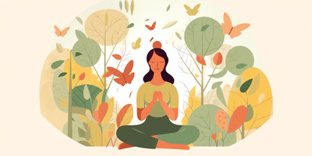 illustration of a person practicing mindfulness or meditation as part of their mental health routine. Generative AI.の素材