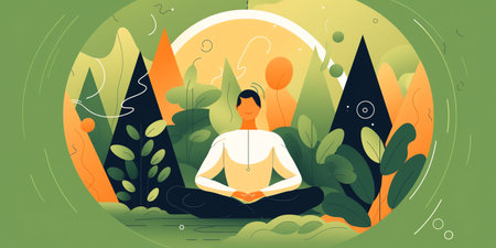 illustration of a person practicing mindfulness or meditation as part of their mental health routine. Generative AI.の素材