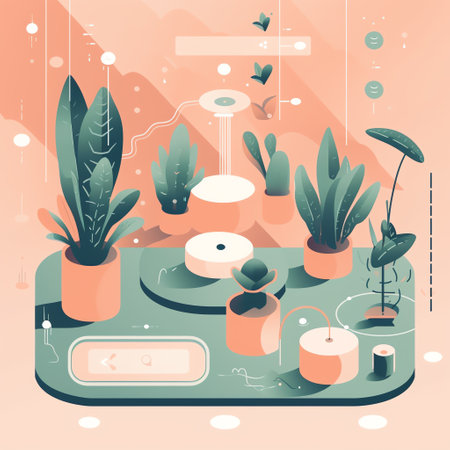 Smart Garden: Make gardening easy with smart technology. Monitor and manage your garden from anywhere, and optimize your plant growth with ease. Generative AI.の素材