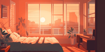 Smart Blinds: Convenient and customizable window treatments. Control your blinds with your voice or mobile app for increased comfort and privacy. Generative AI.の素材
