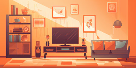 Entertainment System: Bring your living room to life with smart home entertainment features. Control everything from your TV to your sound system with ease. Generative AI.の素材