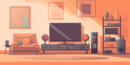 Entertainment System: Bring your living room to life with smart home entertainment features. Control everything from your TV to your sound system with ease. Generative AI.の素材