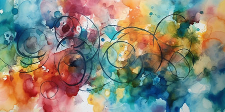 Abstract Art: A beautiful watercolor painting with bold brushstrokes and rich colors, evoking emotions and feelings in the viewer through its abstract forms and textures. Generative AI.の素材