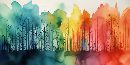 Abstract Art: A beautiful watercolor painting with bold brushstrokes and rich colors, evoking emotions and feelings in the viewer through its abstract forms and textures. Generative AI.の素材