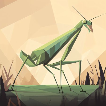 A vibrant grasshopper with long, powerful legs leaps through the air, showcasing its bright green color and agility. Generative AI.の素材