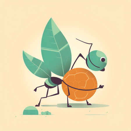 A tiny ant carries a large green leaf on its back, showcasing its impressive strength and determination. Generative AI.の素材