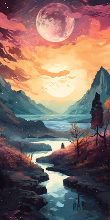 Cosmic Landscapes: A stunning watercolor illustration of a vibrant galaxy with bright stars shining in the distance, capturing the beauty of outer space. Generative AI.の素材