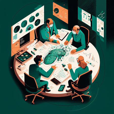 illustration of a medical team collaborating on a treatment plan for a patient.の素材