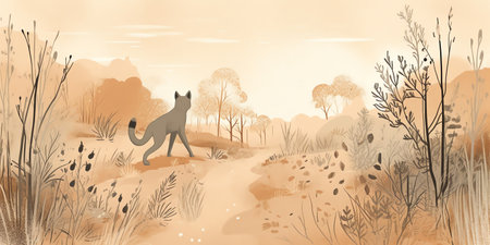 Animal Tracks: animal tracks in different habitats. different animal tracks in a snowy landscape or a muddy forest floor. Generative AI.の素材