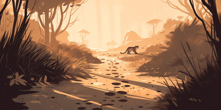 Animal Tracks: animal tracks in different habitats. different animal tracks in a snowy landscape or a muddy forest floor. Generative AI.の素材