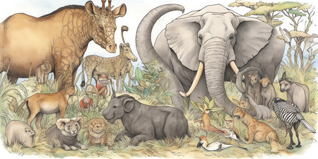 Raise awareness for mammal conservation by creating an illustration-based campaign. endangered species and advocate for their protection. Generative AI.の素材