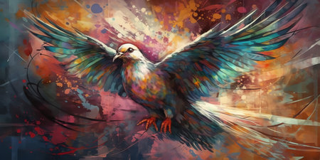Abstract art. Colorful painting art of a dove. Holy Spirit concept. Christian illustration. Generative AI.の素材