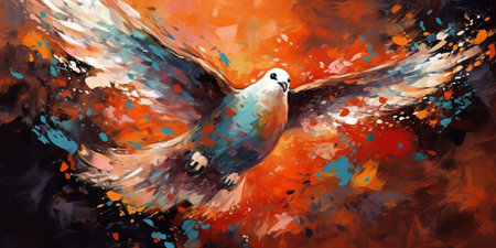 Abstract art. Colorful painting art of a dove. Holy Spirit concept. Christian illustration. Generative AI.の素材
