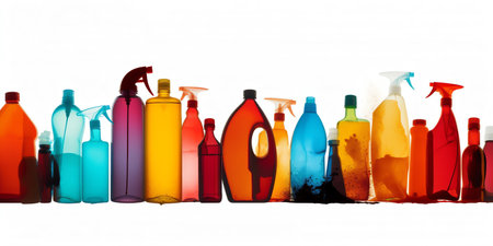 Colourful overlapping silhouettes of Cleaning Products. Generative AI.の素材