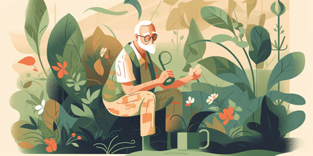 Retirement hobbies: A retiree indulging in their favorite hobby, like gardening, golfing, or painting. Generative AI.の素材