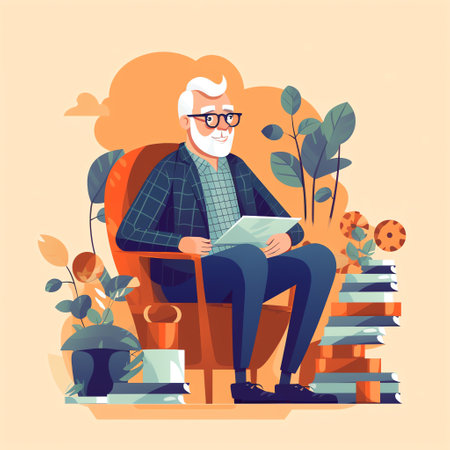 Retirement savings: A retiree sitting contently with a pile of savings or retirement funds.  Generative AI.の素材