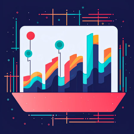 Machine learning: A flat-style graph or chart showcasing how machine learning algorithms improve over time, displayed on a computer screen. Generative AI.の素材