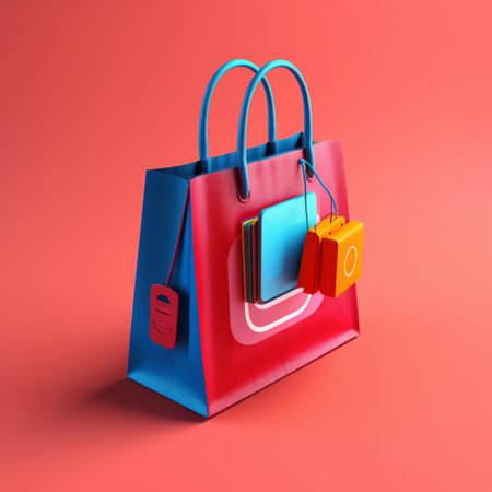 "Contactless Shopping Bag": A shopping bag with a contactless payment symbol, emphasizing the ease of making payments during the shopping experience. Generative AI.の素材