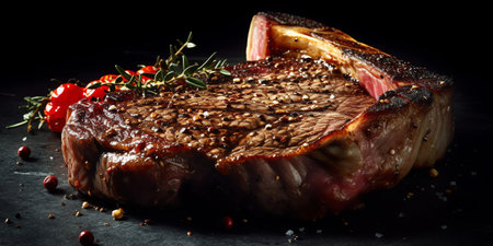 Beef rib eye steak. Generative AI.の素材