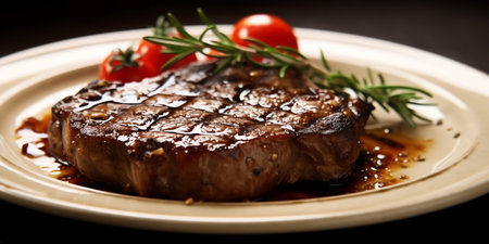 Beef rib eye steak. Generative AI.の素材