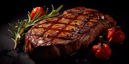 Beef rib eye steak. Generative AI.の素材