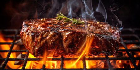 Beef steaks on the grill. Generative AI.の素材