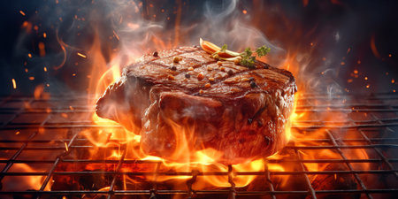 Beef steaks on the grill. Generative AI.の素材