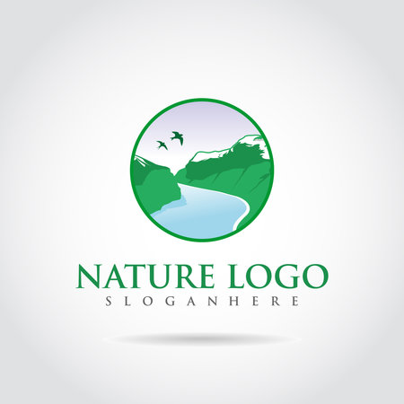Nature Landscape template logo design. circle shape. Vector illustrator eps.10のイラスト素材