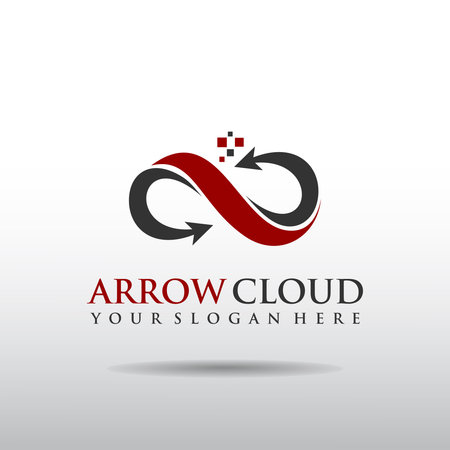 Arrow cloud logo template. flat design. red and black color. Vector illustratorArrow cloud logo template. flat design. red and black in color. Vector illustratorのイラスト素材