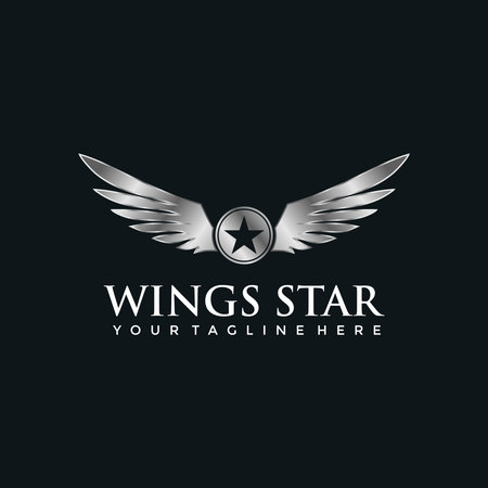 Wings Star Logo Template. Black Background. Vector Illustratorのイラスト素材