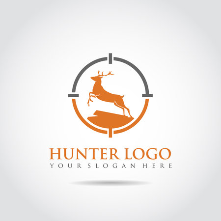 Hunter Logo Template Design. Deer Logo Vector Illustratorのイラスト素材
