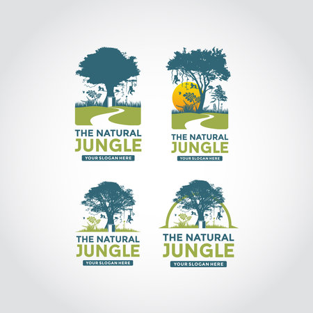 The Natural Jungle Logo Template. 4 Logo Pack in 1 File. Vector Illustratorのイラスト素材