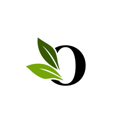 Letter O with Green Leaves, Nature Icon Design Template.のイラスト素材