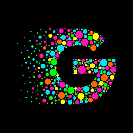 Letter G in Dispersion Effect, Scattering Circles/Bubbles, Colorful vector.のイラスト素材