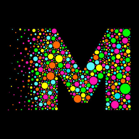 Letter M in Dispersion Effect, Scattering Circles/Bubbles,Colorful vector.のイラスト素材