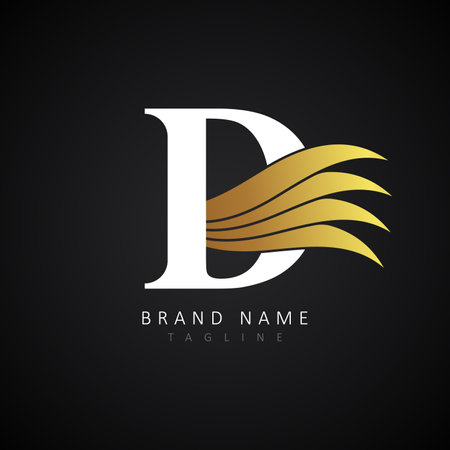 Letter D Logo with Golden Wing Icon, Initial D Wing Logo, Vector.のイラスト素材