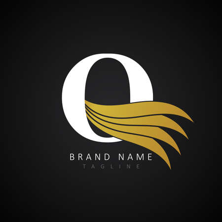 Letter Q Logo with Golden Wing Icon, Initial Q Wing Logo, Vector.のイラスト素材