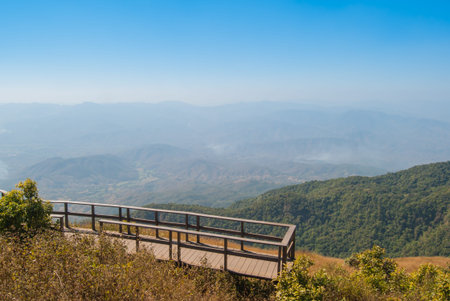 Kiw Mae Pan amazing nature very beautiful in Chiang Mai Thailand. walk way footpath only pass the forest up to the mountain and seen the view.の写真素材