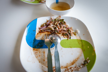 Finish to eat sliced grilled pork  salad with steamed rice in thai food.の写真素材