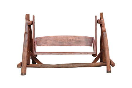Wooden swing chair for decoration and comfort zone in the garden on white backgroundの写真素材