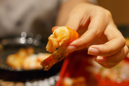 Handle grilled prawns ready to eatの写真素材